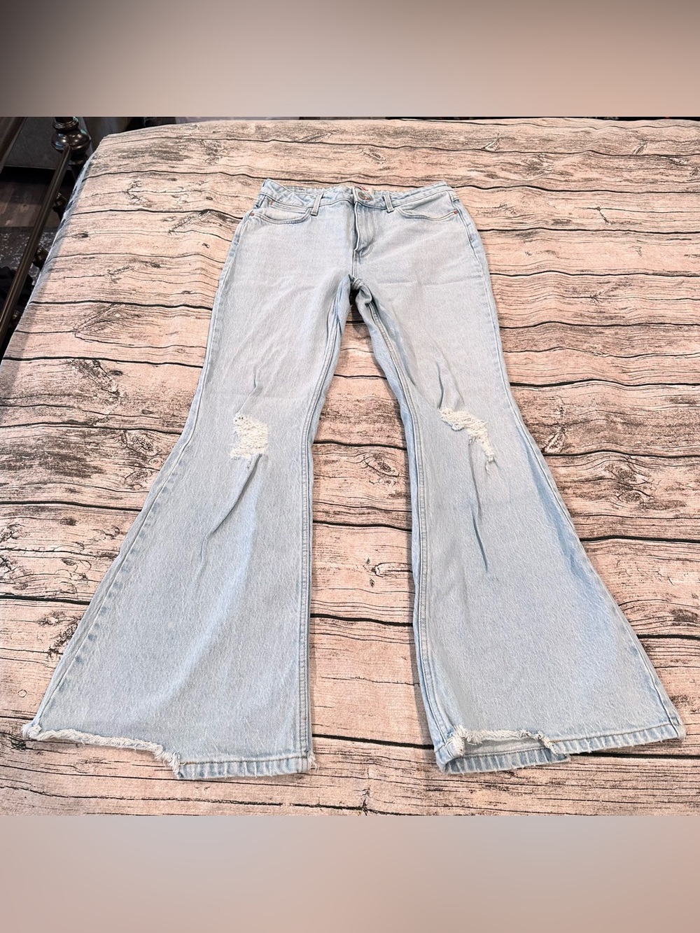 Wrangler Light Wash Distressed High Rise Fierce Flare Jeans Size 8x32